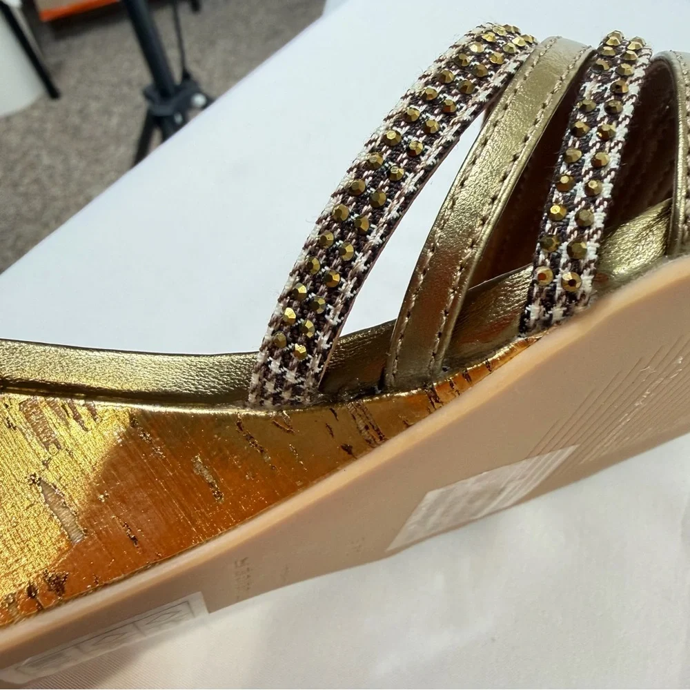 Kurt Geiger London Gold Crystal-Strap Wedge Slides Sandals Size 38.5 Women 8 US - Picture 10 of 11